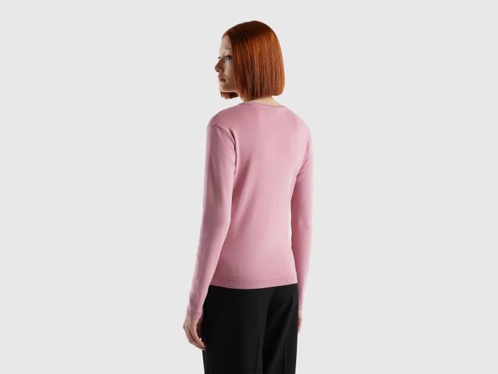 vrouwen Benetton vest met ronde hals van zuiver katoen pastelroze 4R62166