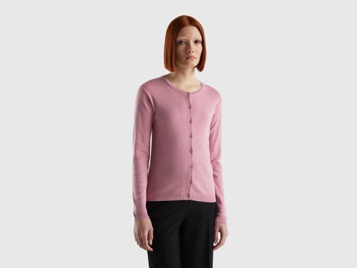 vrouwen Benetton vest met ronde hals van zuiver katoen pastelroze 4R623691