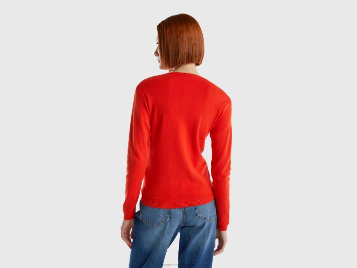 vrouwen Benetton vest met ronde hals van zuiver katoen rood 4R623598