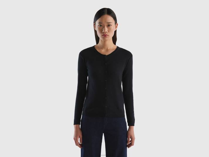 vrouwen Benetton vest met ronde hals van zuiver katoen zwart 4R62223
