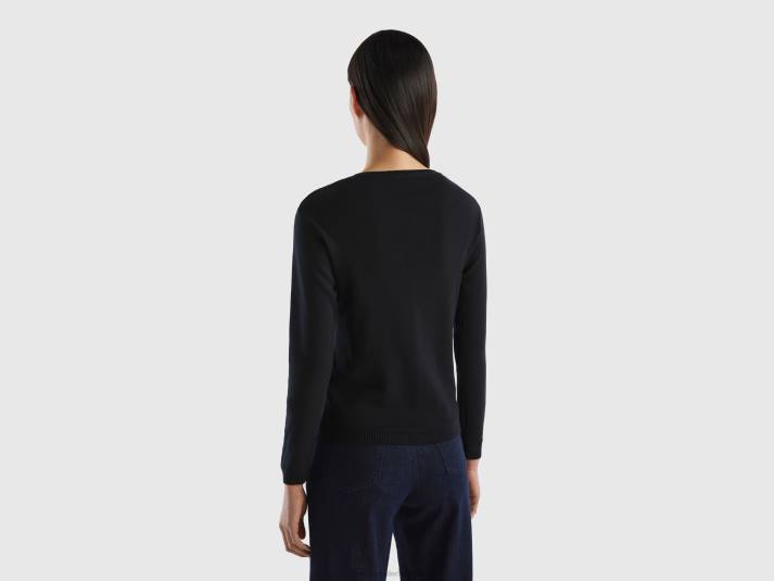 vrouwen Benetton vest met ronde hals van zuiver katoen zwart 4R62223