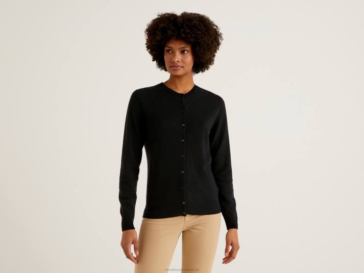 vrouwen Benetton zwart vest met ronde hals van zuivere merinowol zwart 4R62170