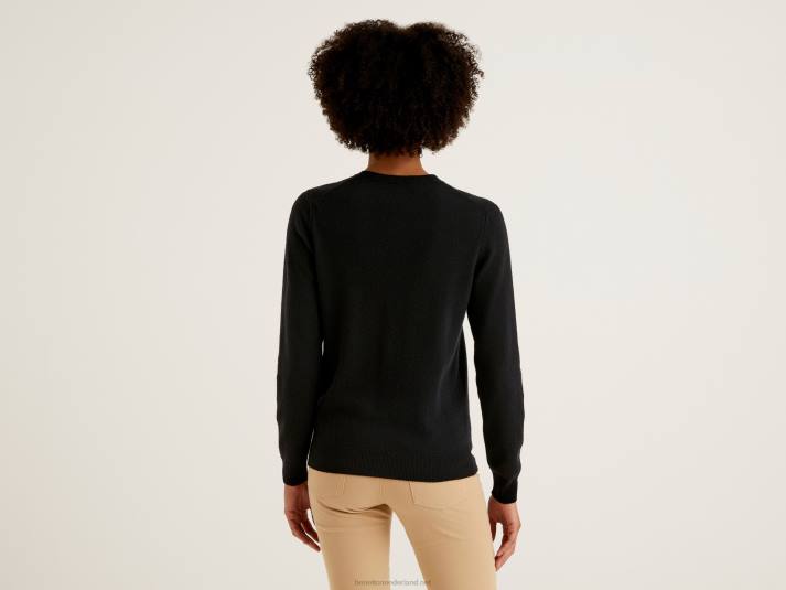 vrouwen Benetton zwart vest met ronde hals van zuivere merinowol zwart 4R62170