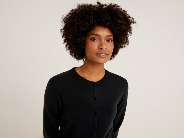 vrouwen Benetton zwart vest met ronde hals van zuivere merinowol zwart 4R62170