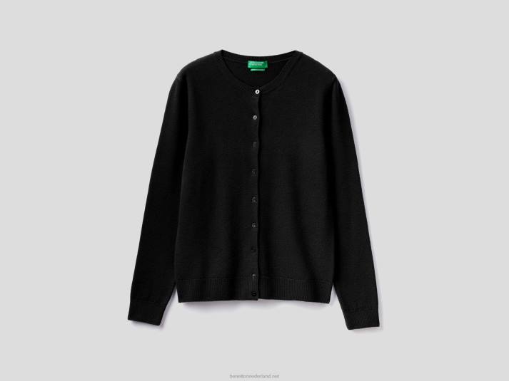 vrouwen Benetton zwart vest met ronde hals van zuivere merinowol zwart 4R62170
