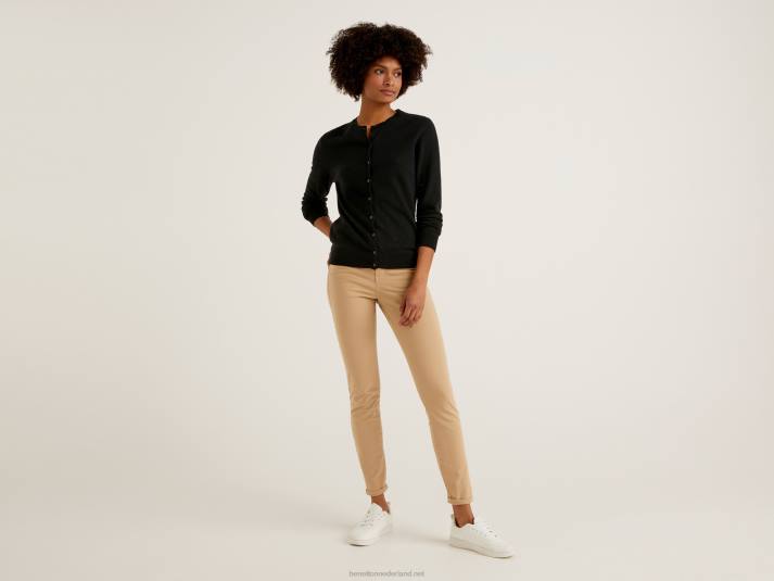 vrouwen Benetton zwart vest met ronde hals van zuivere merinowol zwart 4R623642
