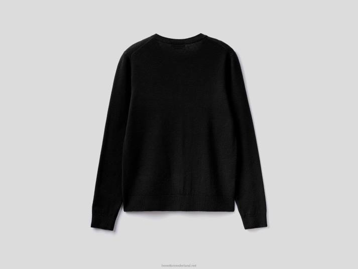 vrouwen Benetton zwart vest met ronde hals van zuivere merinowol zwart 4R623642