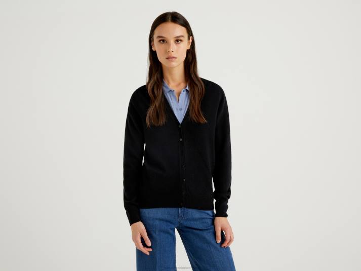 vrouwen Benetton zwart vest met v-hals van zuivere merinowol zwart 4R62224