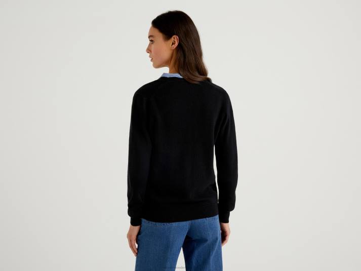 vrouwen Benetton zwart vest met v-hals van zuivere merinowol zwart 4R62224