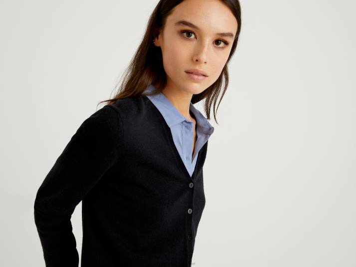 vrouwen Benetton zwart vest met v-hals van zuivere merinowol zwart 4R62224