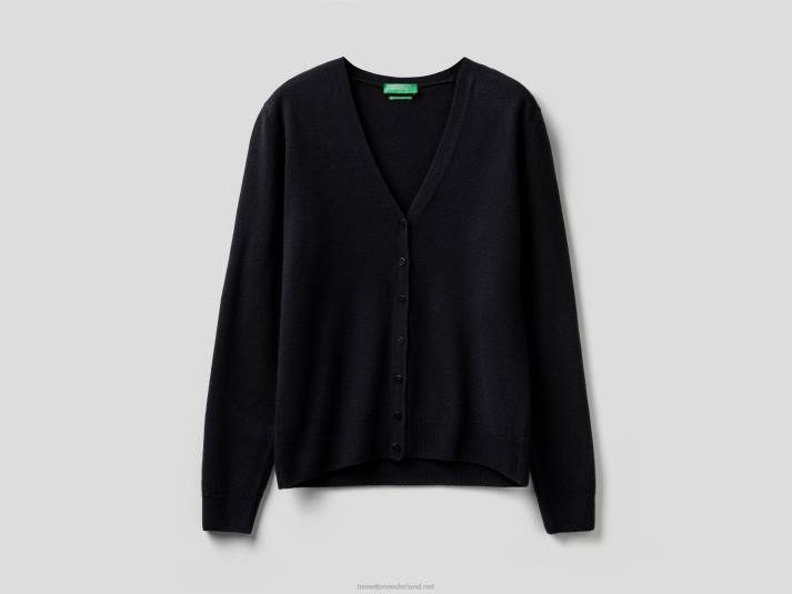 vrouwen Benetton zwart vest met v-hals van zuivere merinowol zwart 4R62224